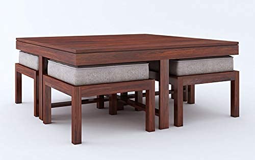 Vesta Beige 4 Stool Coffee Table Mahogany in Sheesham Wood | Center Table for Living Room Centre Furniture Coff