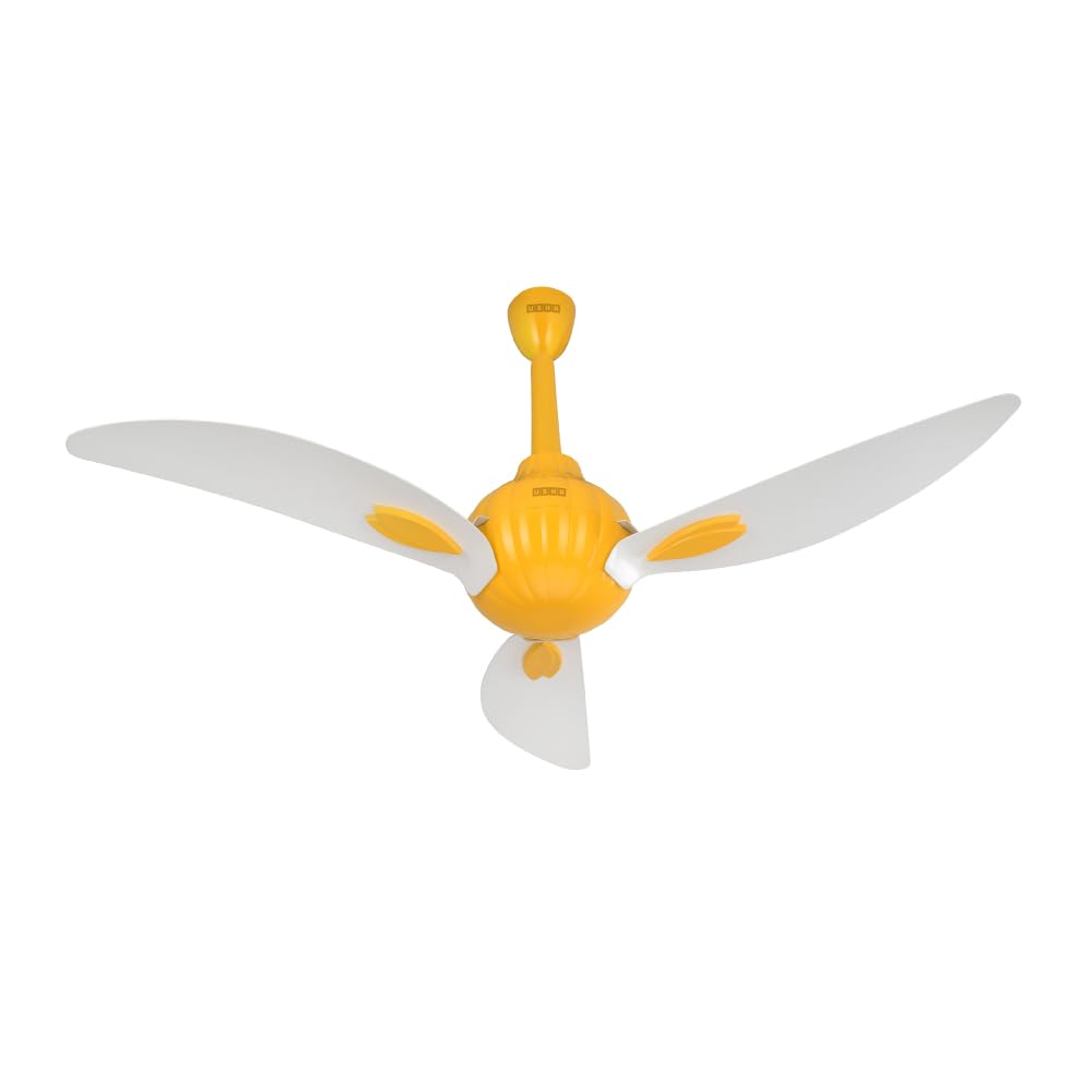 USHA New Bloom Series Helenium (Inspired by Helenium) BLDC Ceiling Fan with Bi-Directional Feature | Sleep/Boost/Timer Modes | RF Remote | Whisper-Quiet | Dust-Resistant (White & Saffron Yellow)