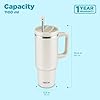 MILTON Malmo 1200 Thermosteel Double Wall Vacuum Insulated Stainless Steel Water Tumbler with Handle 1100ml,Travel Mug with Straw,Silicon Cap,Cleaning Brush,Hot & Cold Beverage Flask, Cream