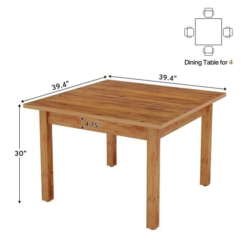 Square Dining Table with Solid Wood Legs 4 Seater for Hall-Way | Kitchen | Bedroom | Living Room 39.4" x 39.4"x