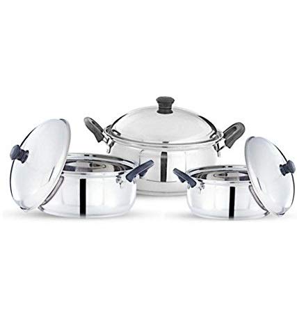 Pigeon Kitchen Star Multipurpose Stainless Steel Cook and Serve Handi Set 3 pcs