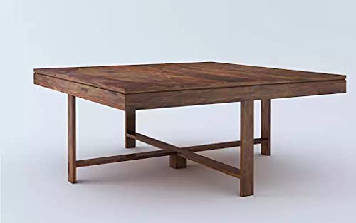 Vesta Beige 4 Stool Coffee Table Teak in Wooden Center Coffee Table with 4 Stools for Living Room | 4 Seater Ce