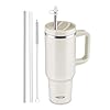 MILTON Malmo 1200 Thermosteel Double Wall Vacuum Insulated Stainless Steel Water Tumbler with Handle 1100ml,Travel Mug with Straw,Silicon Cap,Cleaning Brush,Hot & Cold Beverage Flask, Cream