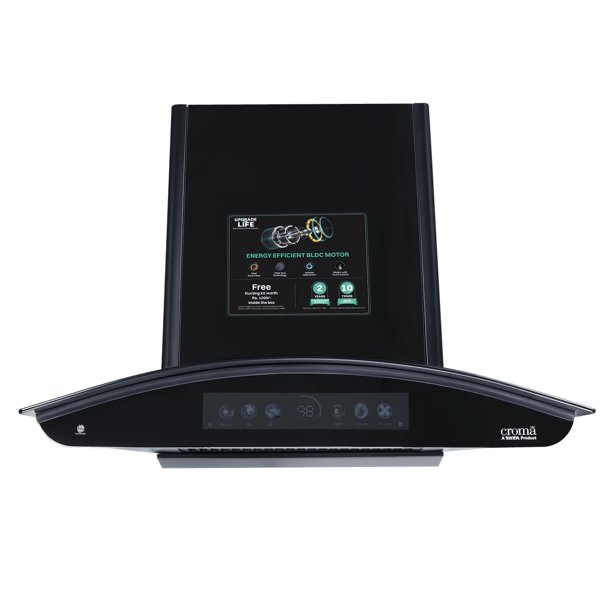 Croma AG1115 60 cm 1500m3/hr Ducted Auto Clean Wall Mounted Chimney with Motion Sensor Control (Black)