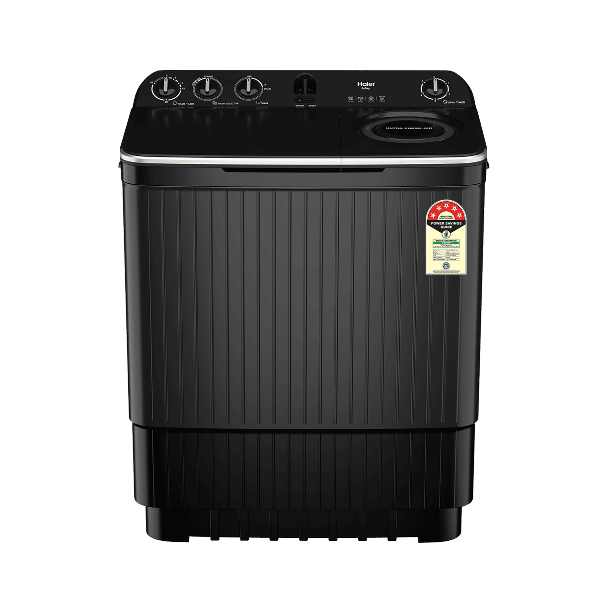 Haier 9 kg 5 Star Semi Automatic Washing Machine with Thunder Pulsator (HTW90-196BBK, Black)-1