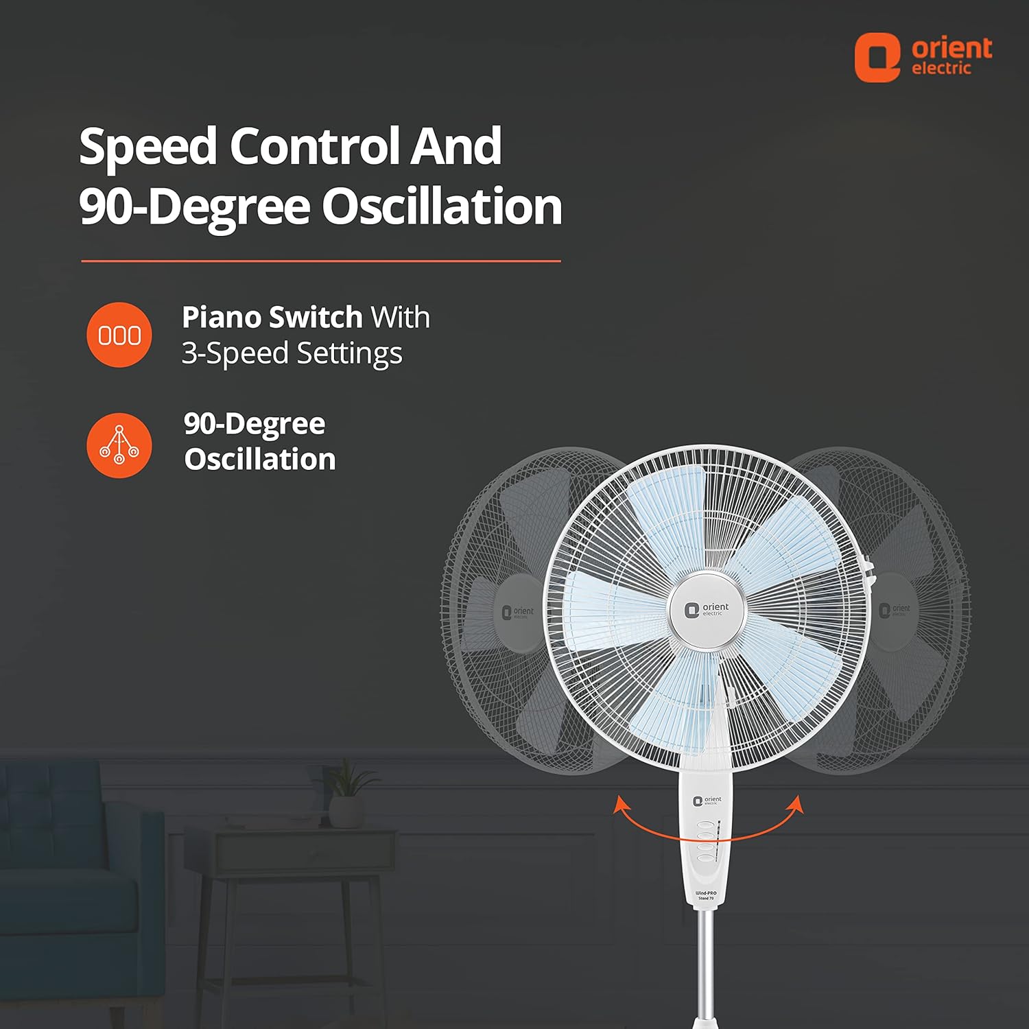 Wind Pro Stand 400 MM High Velocity Pedestal Fan (Snow White)