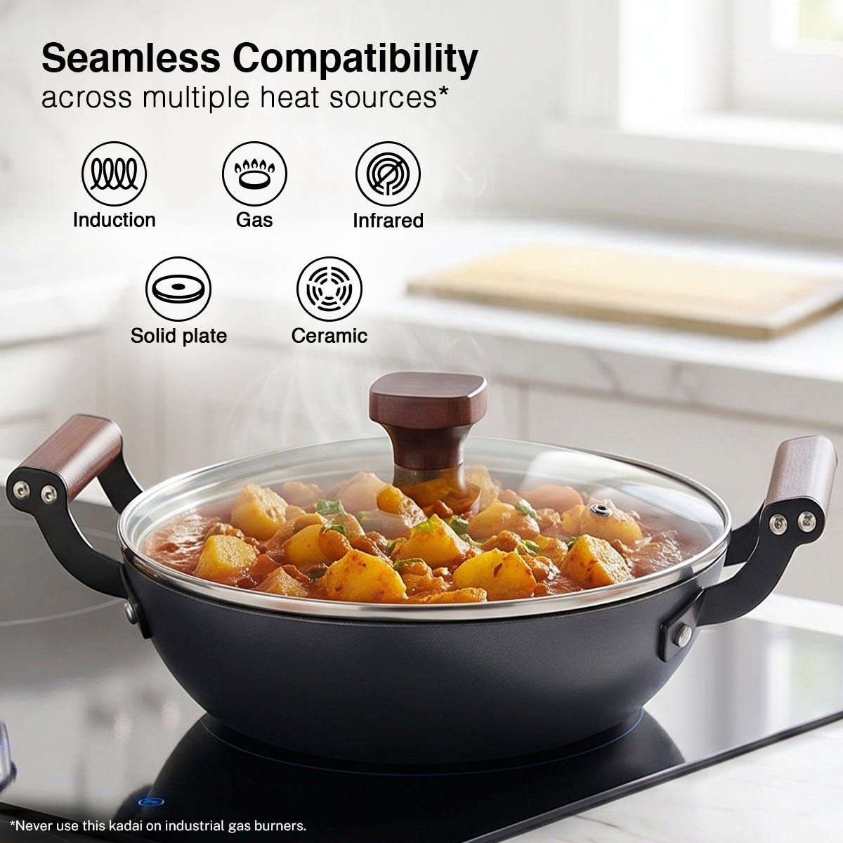 Prestige Castlite Patterned Enamel Coated Cast Iron Fry Pan 20cm/0.9L + Prestige Castlite Patterned Enamel Coated Cast Iron Kadai 24cm/2.4L with Glass Lid, Rust-Proof, Gas & Induction, 15Y Warranty
