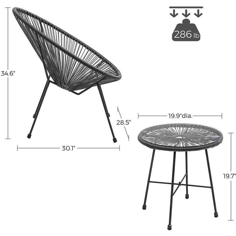 Kine Outdoor Patio Seating Set 2 Chairs and 1 Table Set ( Dark Grey)