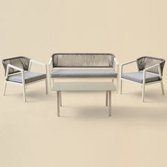 Cares Outdoor Garden Balcony Sofa Set 2 Seater,2 Single seater and 1 Center Table Set, Braid & Rope (Cream)