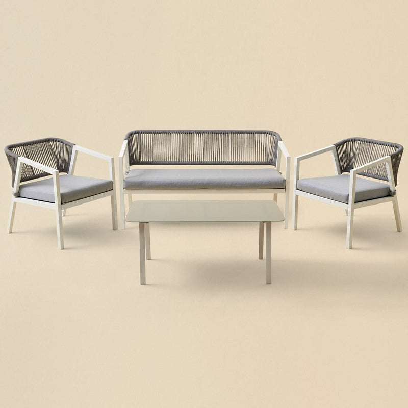 Cares Outdoor Garden Balcony Sofa Set 2 Seater,2 Single seater and 1 Center Table Set, Braid & Rope (Cream)