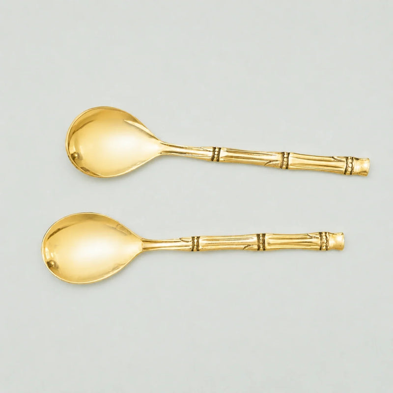 Handcrafted Brass Serving Spoon Pair