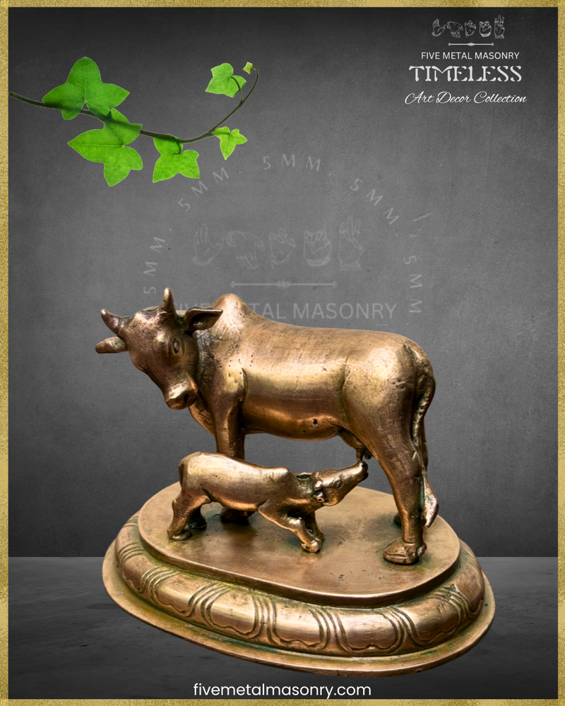 Cow and Calf Panchaloha Bronze Icon - 4" - Timeless Collection