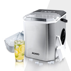 AGARO Regal Ice Maker, Compact Ice Maker, 1.2L water Tank, 9 Pcs bullet Ice Cube at a time, Stainless Steel Body