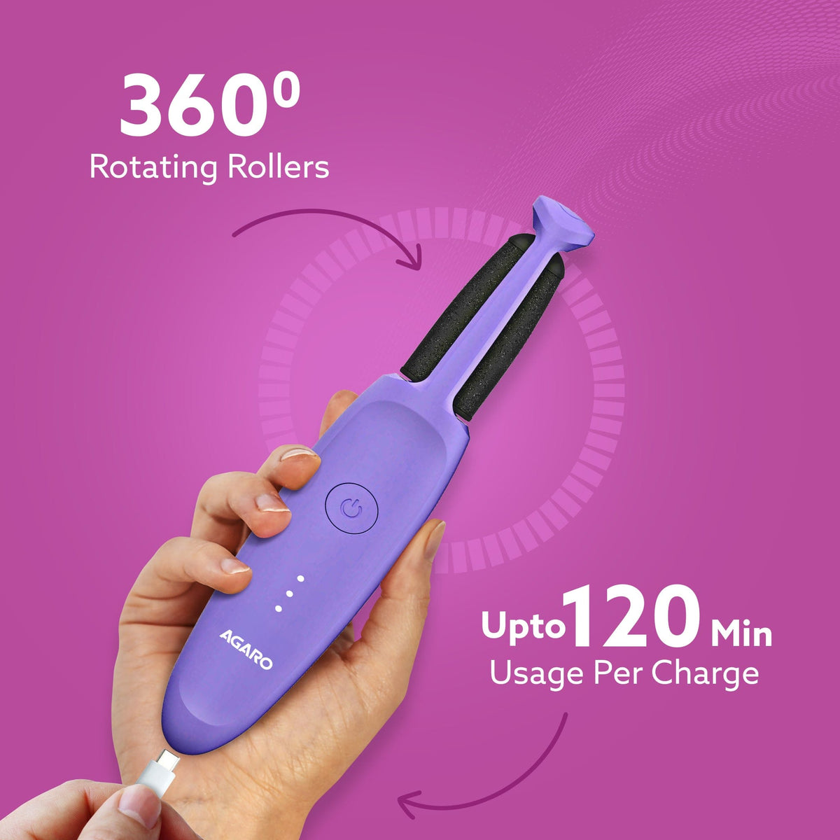 AGARO CR1414 Electric Callus Remover with 2 Replaceable Heads – Rechargeable Foot Scrubber for Dead Skin & Cracked Heels
