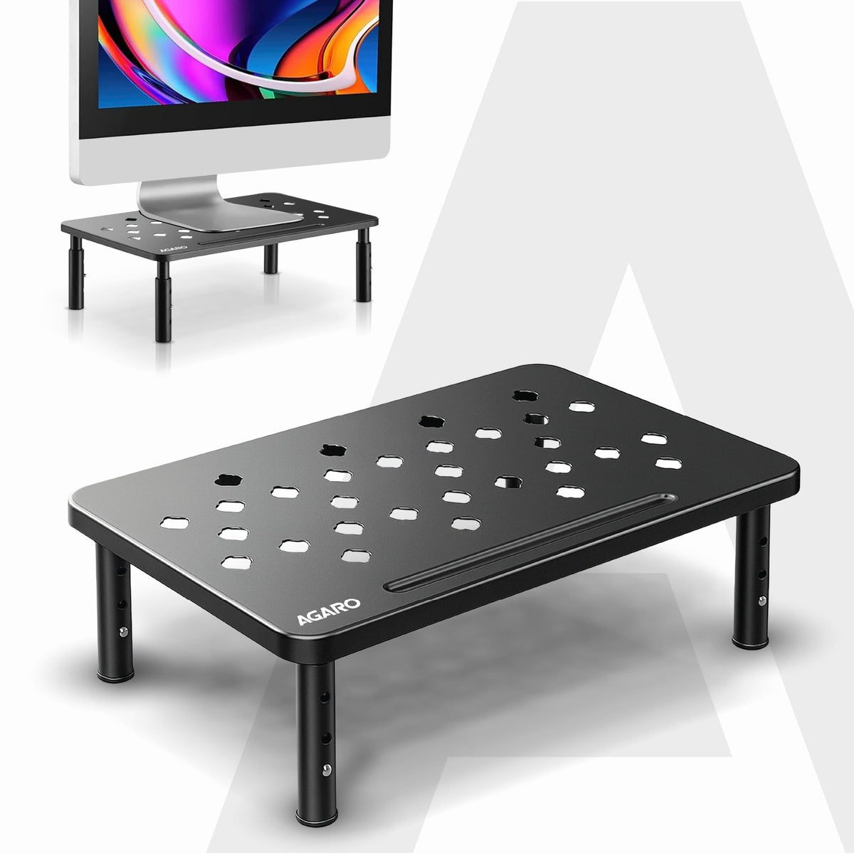 AGARO Monitor Stand for Desk, Laptop Stand & PC Riser, 3-Level Height Adjustable, Compatible with 24”, 27”, 29” & 32” Mo
