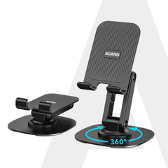 AGARO 360° Revolving Mobile Stand, Foldable & Sturdy Metal Stand with 360° Rotation, Multiple Height & Angle Adjustments & Anti-Slip pads for Desk, Compatible with Smartphones, Tablets, Kindles & iPad-1
