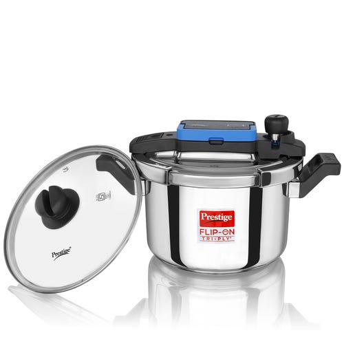 Prestige Svachh Flip-on Stainless Steel Spillage Control Pressure Cooker with Glass Lid, (Silver)