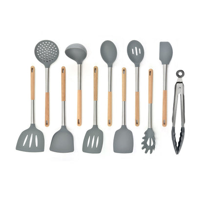 11 PCS Silicon Kitchen Tool Set with Wooden Handle