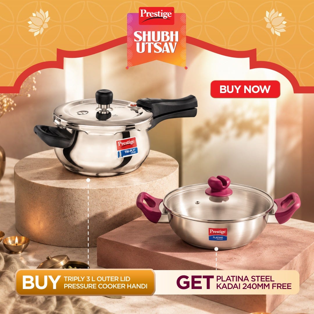 PRESTIGE SVACHH TRI-PLY HANDI PRESSURE COOKER 3 LITRE, Prestige Platina Popular Stainless Steel Unique Impact Forged Bottom Kadai with Toughened Glass Lid, 24cm (2.8 L) (Silver)