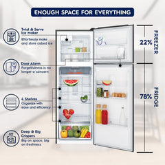 Electrolux UltimateTaste 300 341 Litres 2 Star Frost Free Double Door Refrigerator with Door Alarm (ETB3700K-H, Glossy Black Steel)