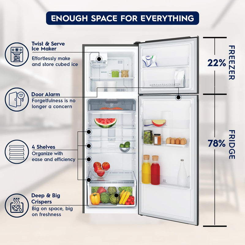 Electrolux UltimateTaste 300 341 Litres 2 Star Frost Free Double Door Refrigerator with Door Alarm (ETB3700K-H, Glossy Black Steel)