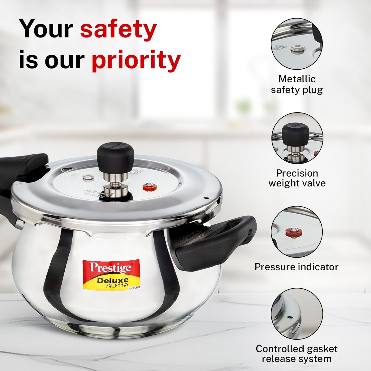 Prestige 3 Litre Stainless Steel Deluxe Alpha Svachh Outer Lid Mini Handi Pressure Cooker, Triply Base, Gas & Induction Compatible + Prestige Omega Deluxe Granite Non-stick Omni Tawa, 25 cm, Black
