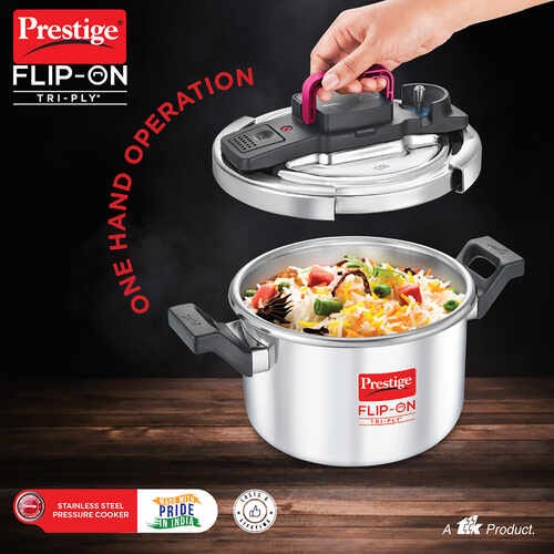 PRESTIGE FLIP-ON TRI-PLY STAINLESS STEEL PRESSURE COOKER