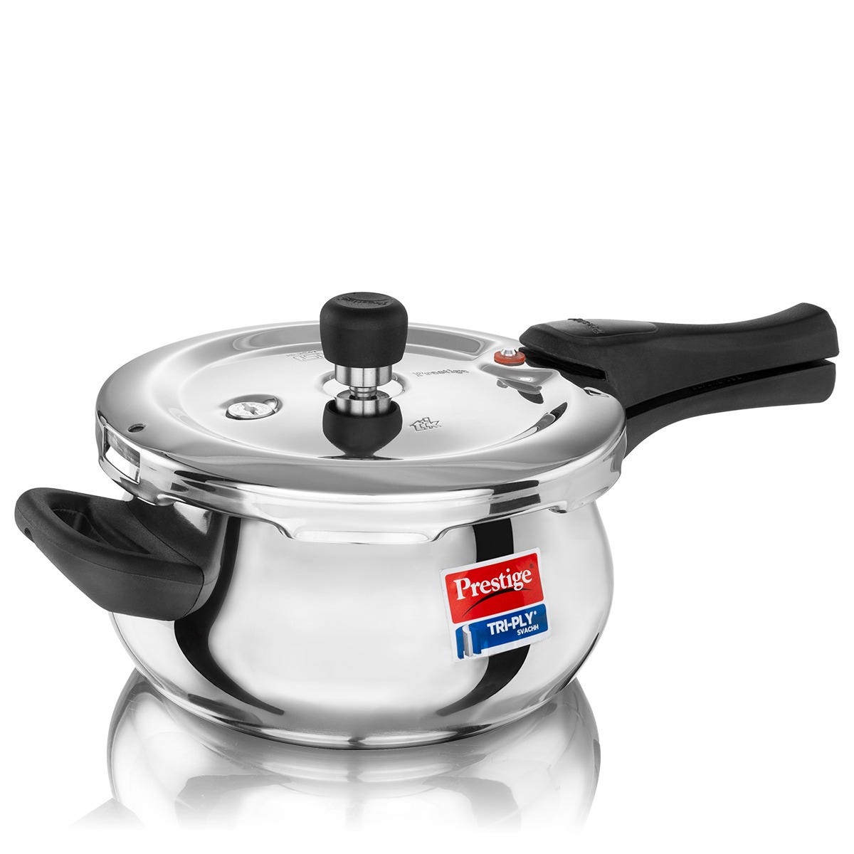 PRESTIGE SVACHH TRI-PLY HANDI PRESSURE COOKER 3 LITRE, Prestige Platina Popular Stainless Steel Unique Impact Forged Bottom Kadai with Toughened Glass Lid, 24cm (2.8 L) (Silver)