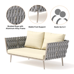 Bifrox Outdoor Garden Balcony Sofa Set 2 Seater, 2 Single seater and 1 Center Table  Set, Braid & Rope (Beige + Grey)