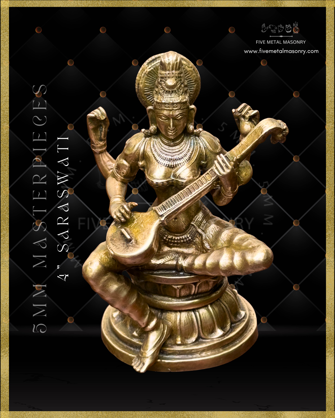 Saraswati Panchaloha Bronze Icon - 4"-  Masterpieces Collection
