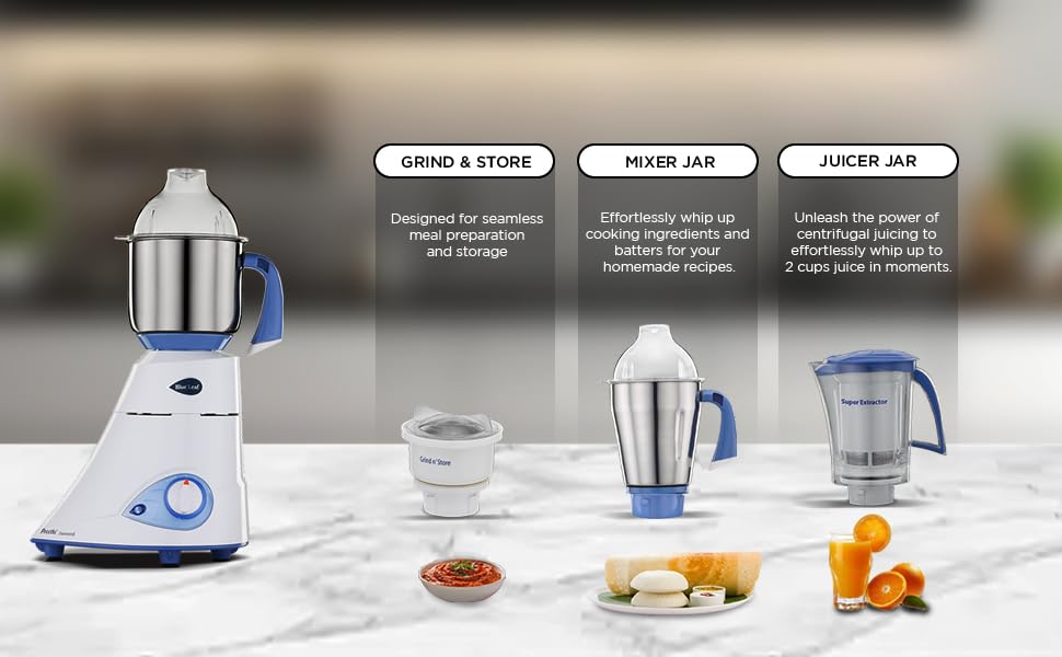 Preethi Eco Plus Mixer Grinder (550 Watt, 3 Jars, White)