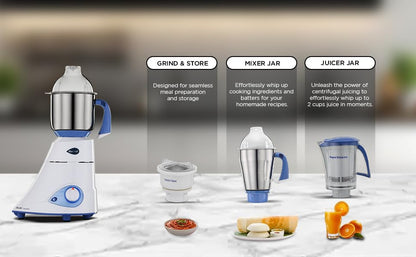 Preethi Eco Plus Mixer Grinder (550 Watt, 3 Jars, White)
