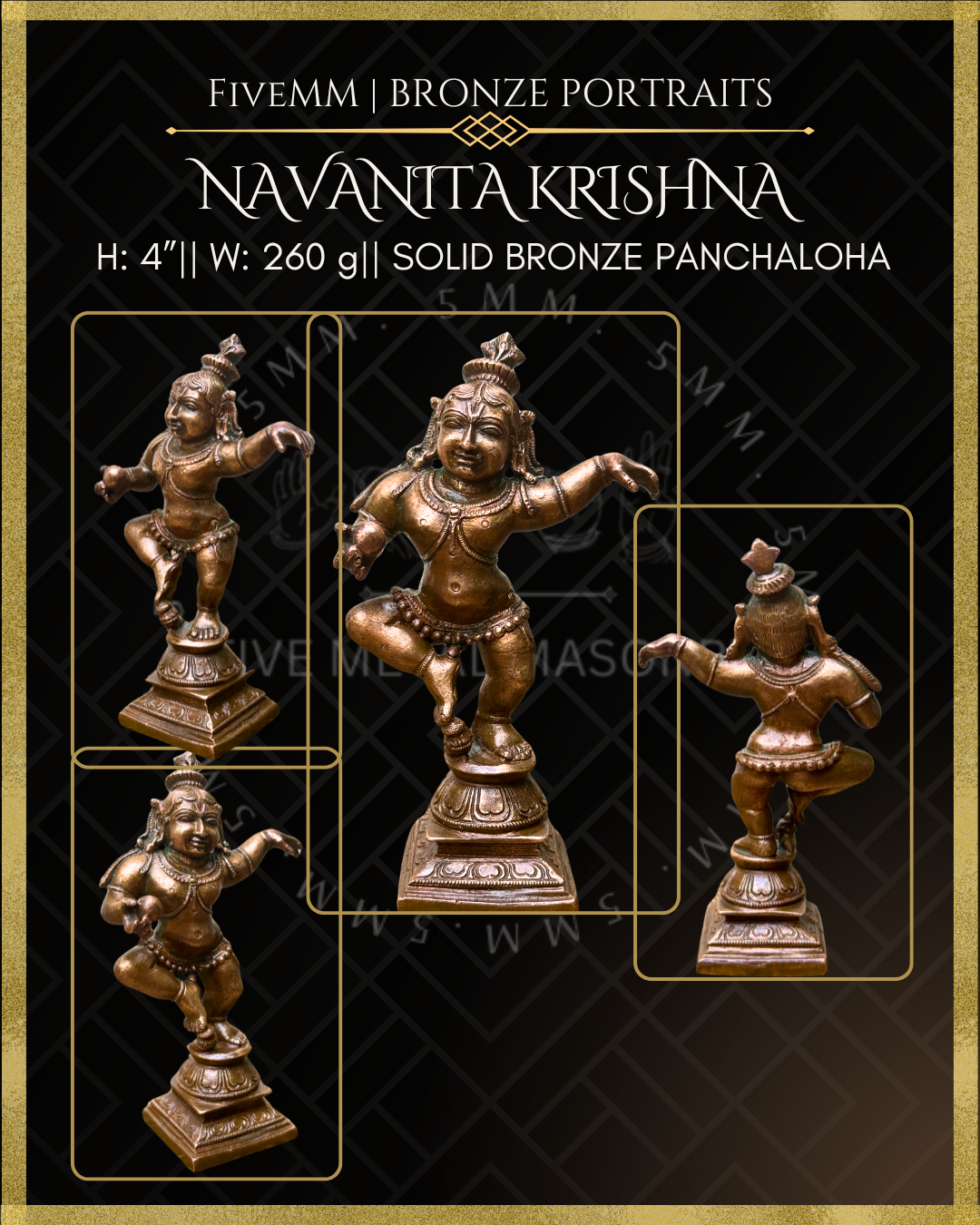 Navanita Krishna Panchaloha Bronze Icon - 4"