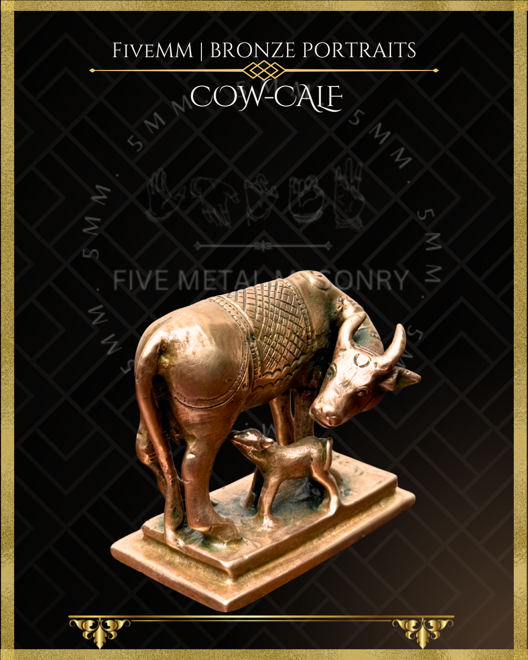 Cow and Calf Panchaloha Bronze Icon - 3"
