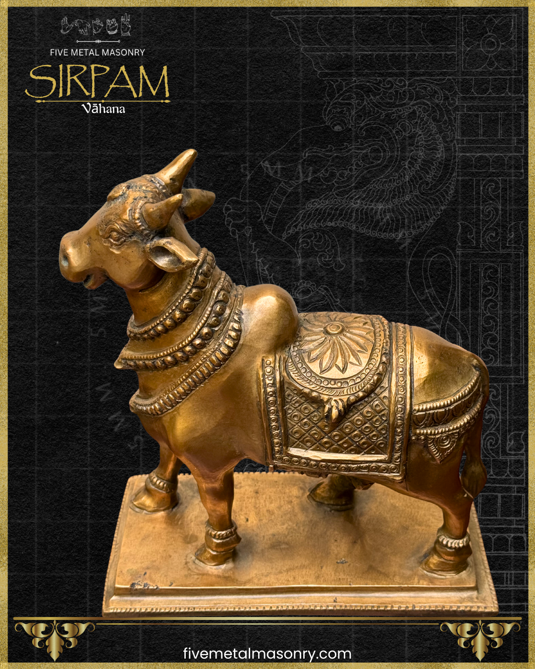 Vrsabha(Nandi) : Bull Panchaloha Bronze Icon - 8" - Sirpam Collection