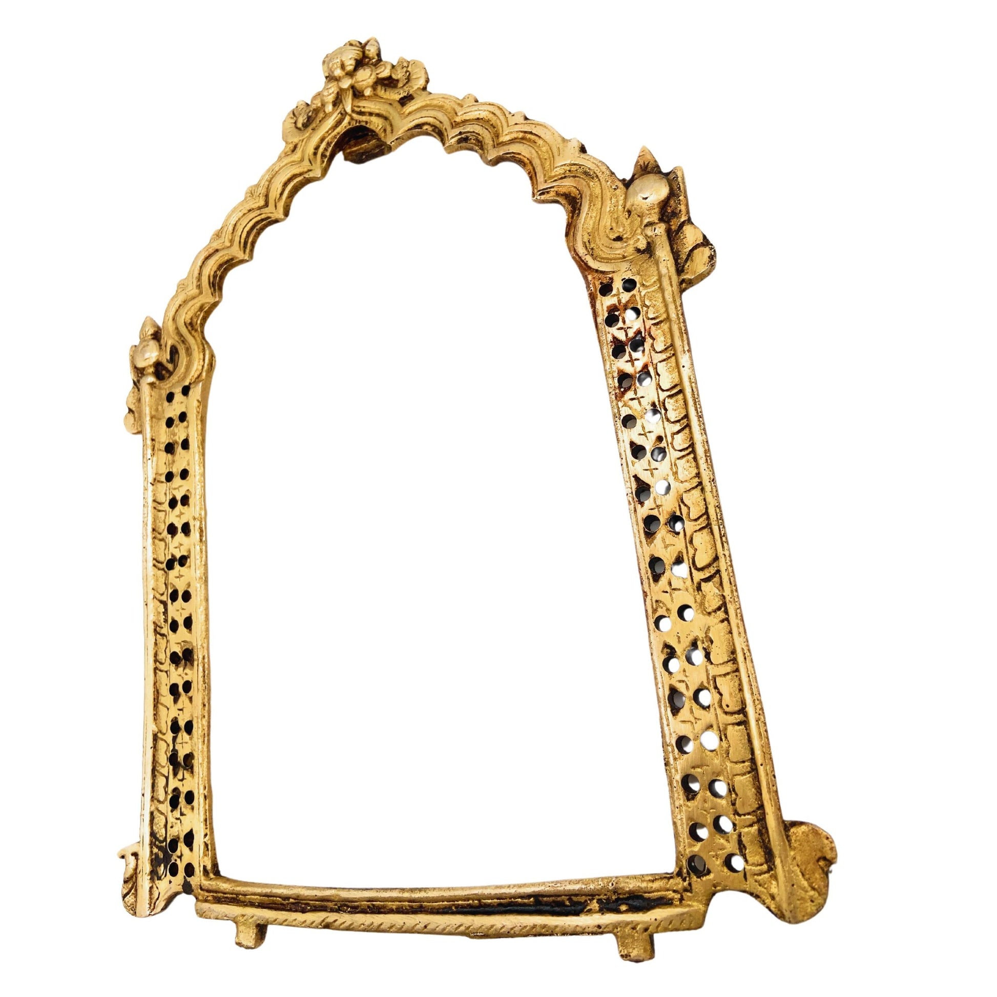 Traditional Brass Prabhavali Arch Frame | Tiruvasi Prabhamandala Prabhavalli Deity Backplate for Pooja Room & Temple Decor,Gold, 11 Inch, 1 Piece