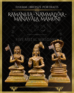 Vaishnava Saints: Ramanujacharya, Nammalvar, Manavalamamuni Panchaloha Bronze Icon Set - 3" - Antique finish