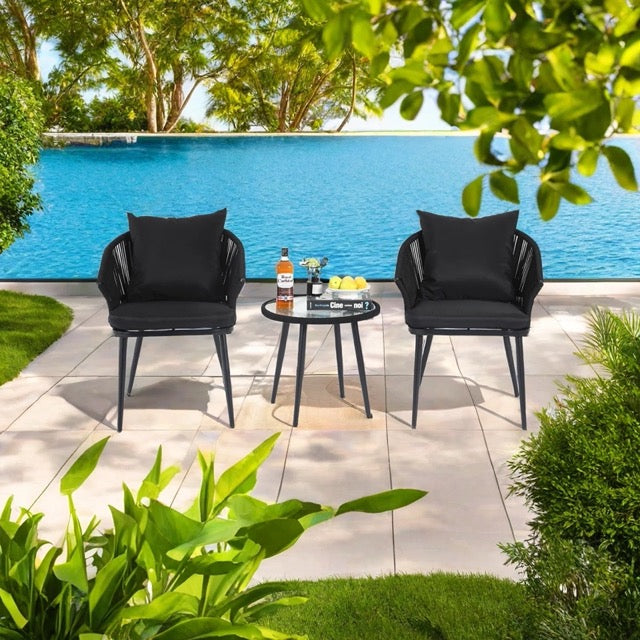 Veras Outdoor Patio Seating Set 2 Chairs and 1 Table Set Braided & Rope