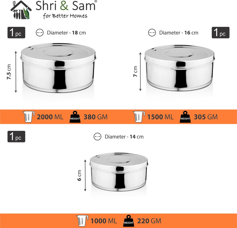 Stainless Steel 3 PCS Storage Container Set 