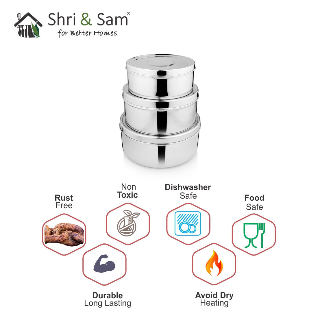 Stainless Steel 3 PCS Storage Container Set 