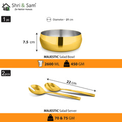 Stainless Steel 3 PCS Salad Bowl with Gold PVD Coating Majestic