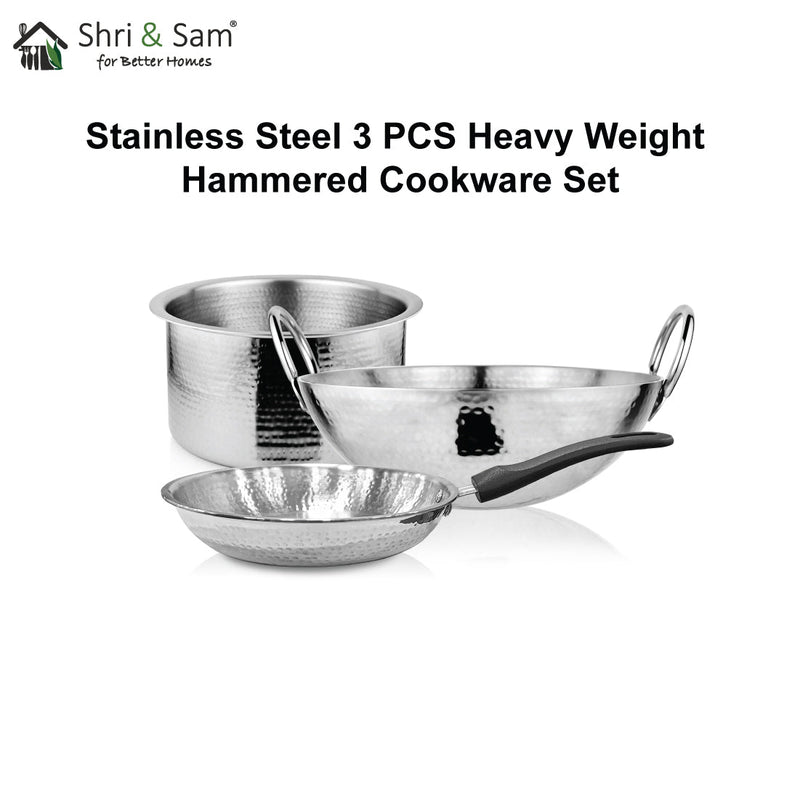 Stainless Steel 3 PCS Heavy Weight Hammered Cookware Set