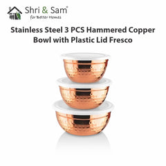 Stainless Steel 3 PCS Hammered Copper Bowl with Plastic Lid Fresco