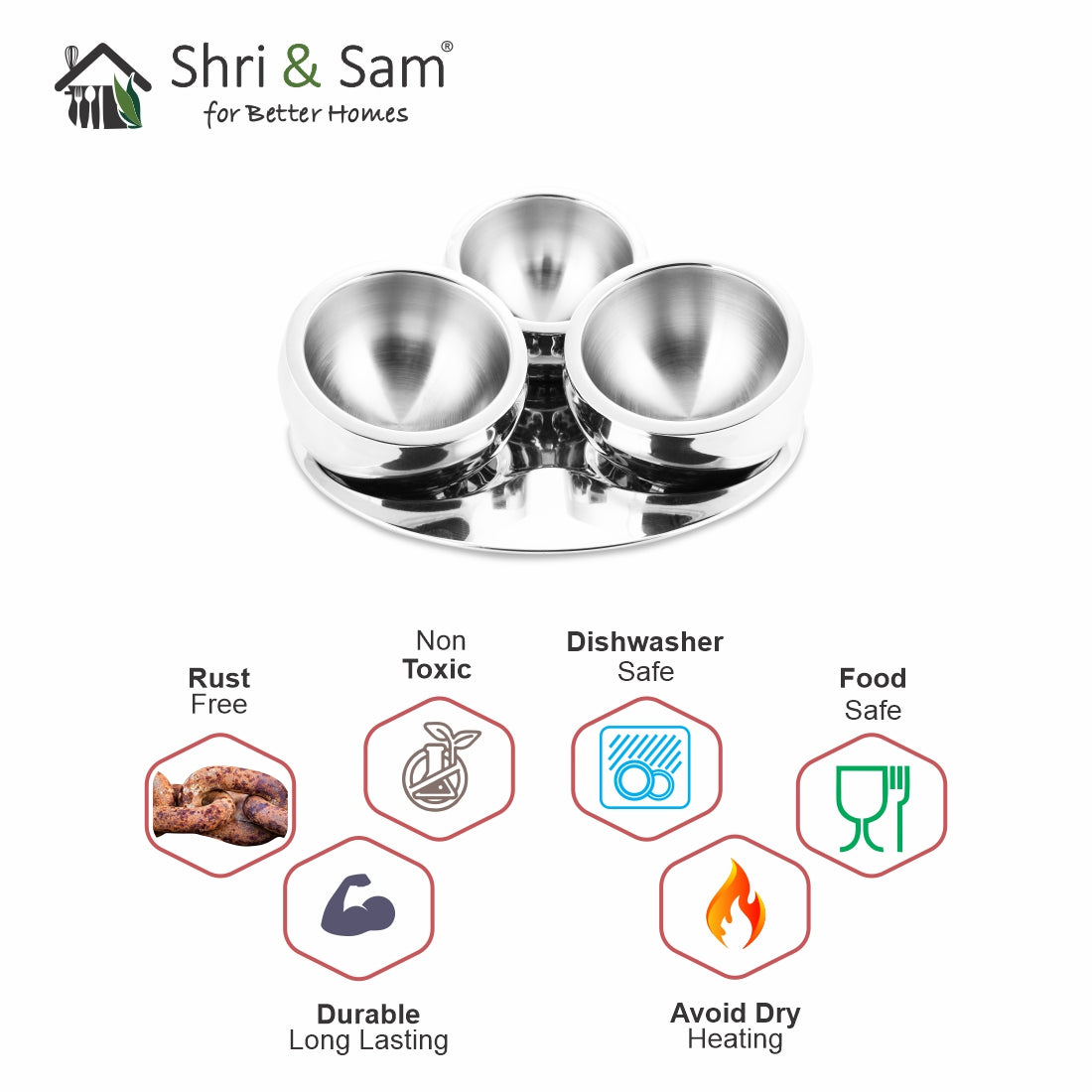 Stainless Steel 3 PCS Tilt Bowl with Tray Candy