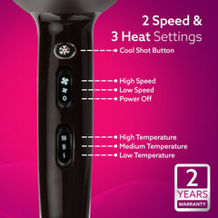 AGARO HD-1120 2000W AC தொழில்முறை ஹேர் ட்ரையர், சீப்பு, செறிவு மற்றும் டிஃப்பியூசர் முனைகள், சூடான மற்றும் குளிர்ந்த காற்று, 2 வேகம் &amp; 3 வெப்பநிலை அமைப்புகள், கூல் ஷாட், ஹேர் ட்ரையர் &amp; ப்ளோவர் ஆண்கள் மற்றும் பெண்களுக்கானது. -4