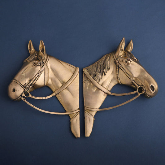 Brass Horse Face Wall Hanging Set (10.5 Inch)