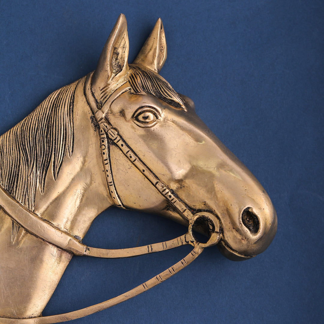 Brass Horse Face Wall Hanging Set (10.5 Inch)