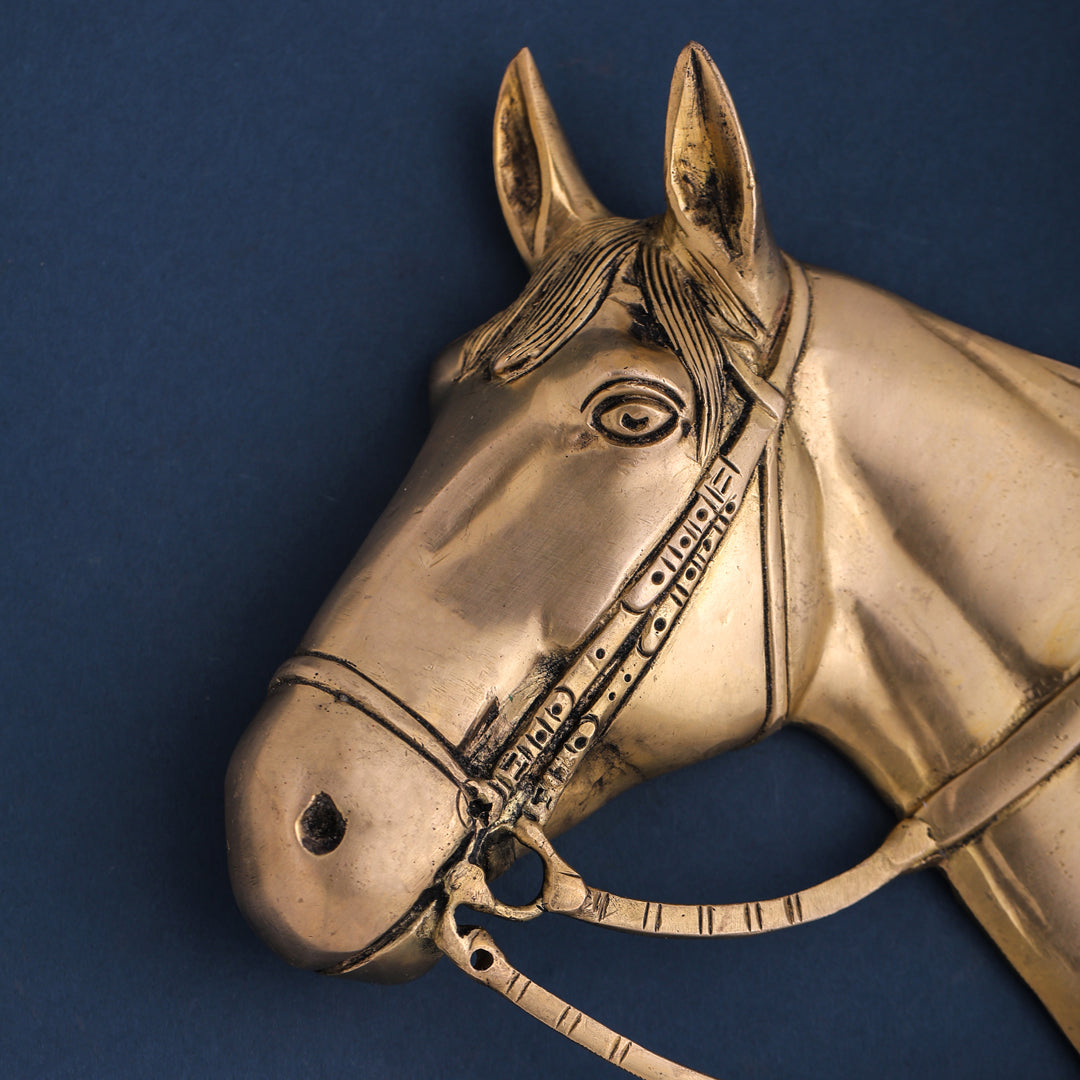 Brass Horse Face Wall Hanging Set (10.5 Inch)