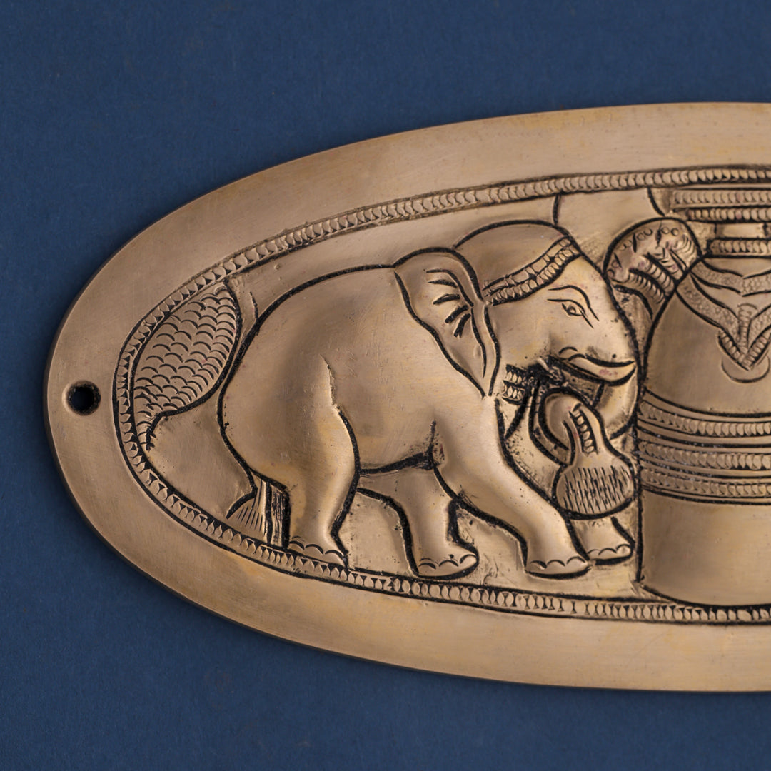Brass Elephant Shivling Plate Wall Hanging (4.5 Inch)