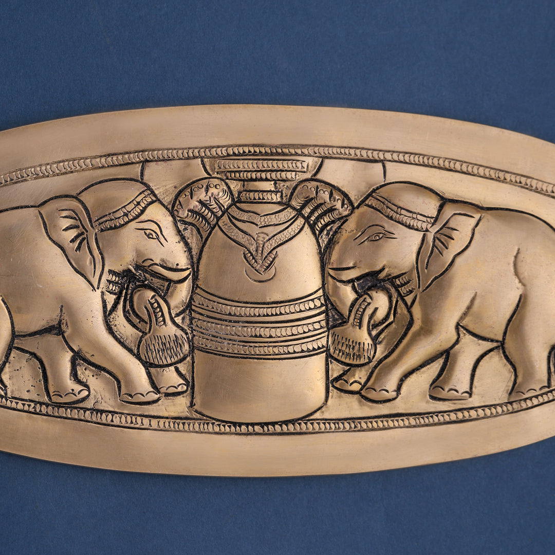 Brass Elephant Shivling Plate Wall Hanging (4.5 Inch)